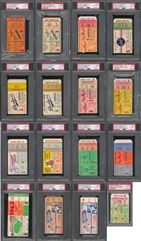Complete Run of (16) Mickey Mantle World Series Home Run Tickets - All 18 Home Runs (PSA/DNA)